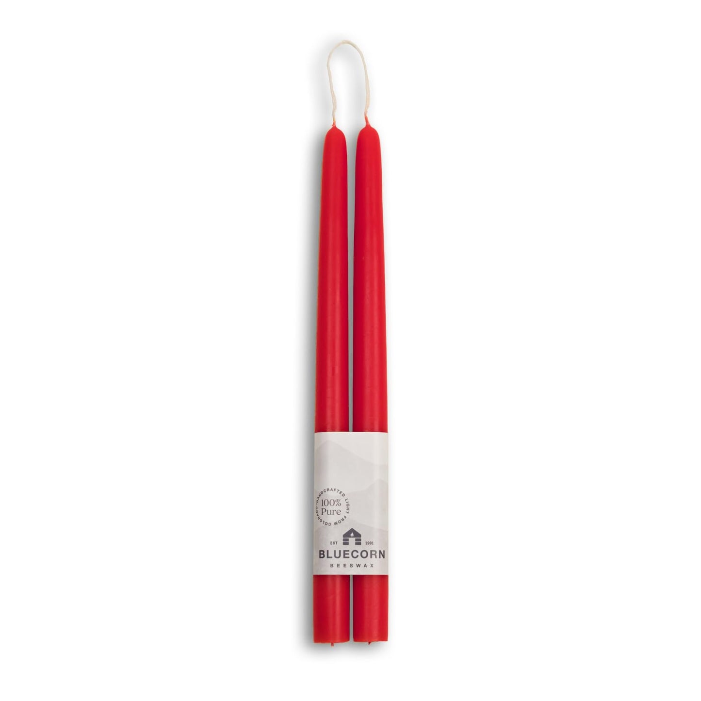 Bluecorn Beeswax Taper Candles, 100% Pure Natural Bees Wax, Pair of 12 Inch Red Tapered Candlesticks, Clean Burning & Dripless, Fragrance Free, Long Lasting, Home Decor, American Made, 1 Count