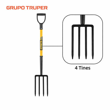 Truper TruPro Spading Fork, 4 Tines, 30-Inch Fiberglass D-Handle (Model BJ-4F / 30299)