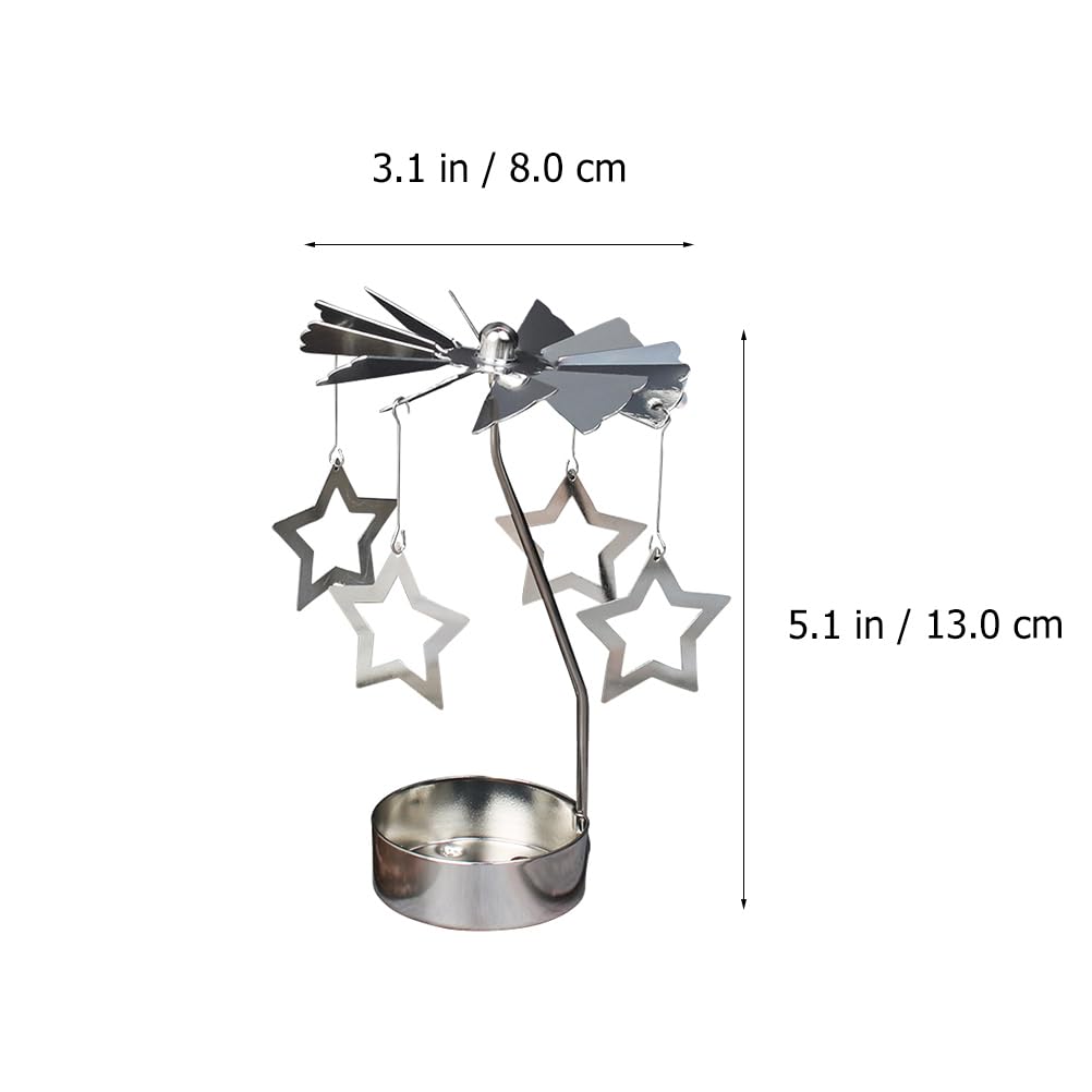 Gold Metal Candlestick Set of 2 with Rotating Star and Heart Design Spinning Windmill Candle Holder for Dining Table Home Decor Festive Decorations