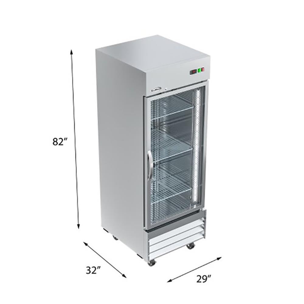 KoolMore Commercial Stainless-Steel Upright Freezer with Reach-In Self-Close Glass Door, 3 Storage Shelves, Heavy-Duty Caster Wheels, Frost-Free Temperature Control - 23 Cu.Ft [Silver] (RIF-1D-GD)