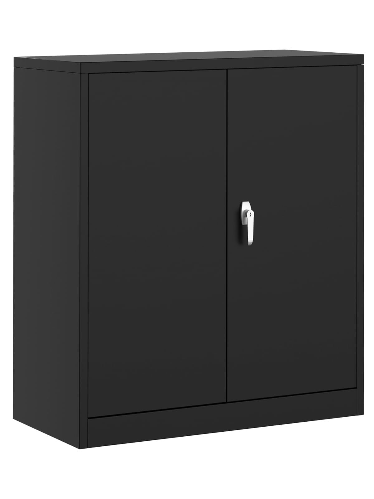 ExploreHorizon 35.4" Metal Storage Cabinet with Lock, Heavy Duty Steel Garage Tool Cabinet with 2 Adjustable Shelves, Rust-Resistant Organizer for Garage, Workshop, Office, Home, Black
