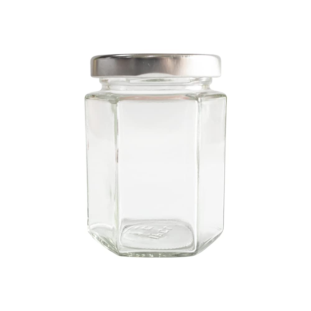 GPK4ALL 190ml 6oz Hexagon Glass Jars, Pack of 24 Sets With Silver Lids for Jam, Honey, Jelly, Candy, Candle, Wedding Favors, Baby Shower, Spice, Crafts, Party Favors, Samples
