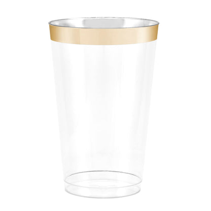 Gold Disposable Plates Set For 50 Guest - 350 Piece Gold Plastic Dinnerware Set - 100 Gold Rimmed Square Plastic Plates, 50 Gold Rimmed Plastic Cups, 50 Paper Napkins, 50 Gold Silverware Set