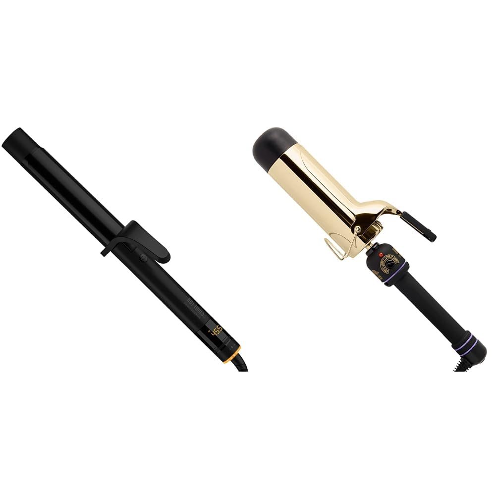 Hot Tools Pro Artist Black Gold Digital Salon Hair Curling Iron | Medium Loose Curls and Tousled Waves, (1-1/4 inch)