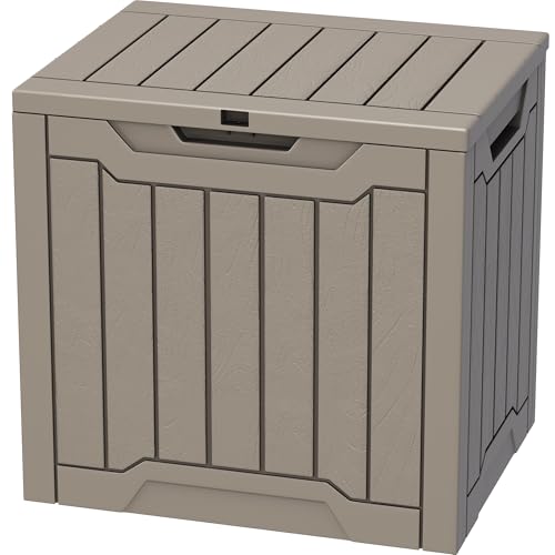 YITAHOME 31 Gallon Outdoor Storage Deck Box, Waterproof Resin Package Delivery and Storage Box with Lockable Lid for Patio Furniture Cushions, Pool Accessories, Garden Tools, Taupe