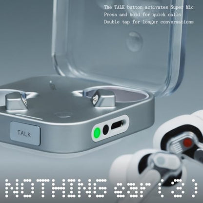 Nothing Ear (3) Wireless Earbuds Super Mic 45dB Hybrid Active Noise Cancelling Bluetooth Headphones Hi-Res 6 Mics, 12mm Dynamic Bass Boost, Dual Connect ANC Sport Ear Buds for iPhone Android, White