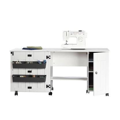 Sauder Folding SewingTable & Craft Cart Storage Cabinet, in Soft White