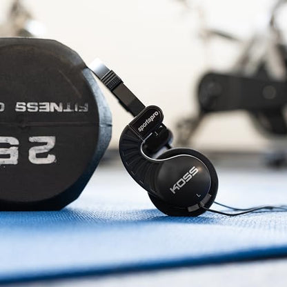 Koss SportaPro On-Ear Stereo Headphones, 3.5mm Plug, Lightweight, Unique Folding Design, Black