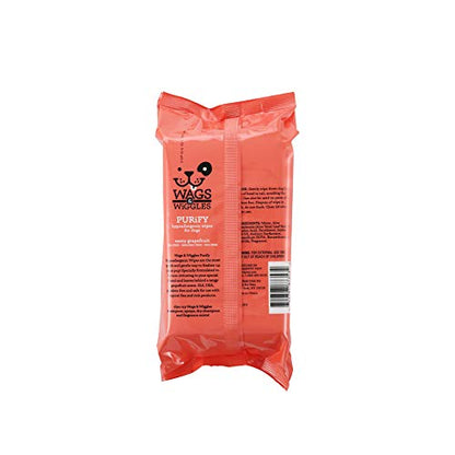 Wags & Wiggles Purify Hypoallergenic Wipes for Dogs, Zesty Grapefruit Scent - Scented Dog Wipes Gently Clean & Condition Your Dog's Coat Without A Bath, 100 Count