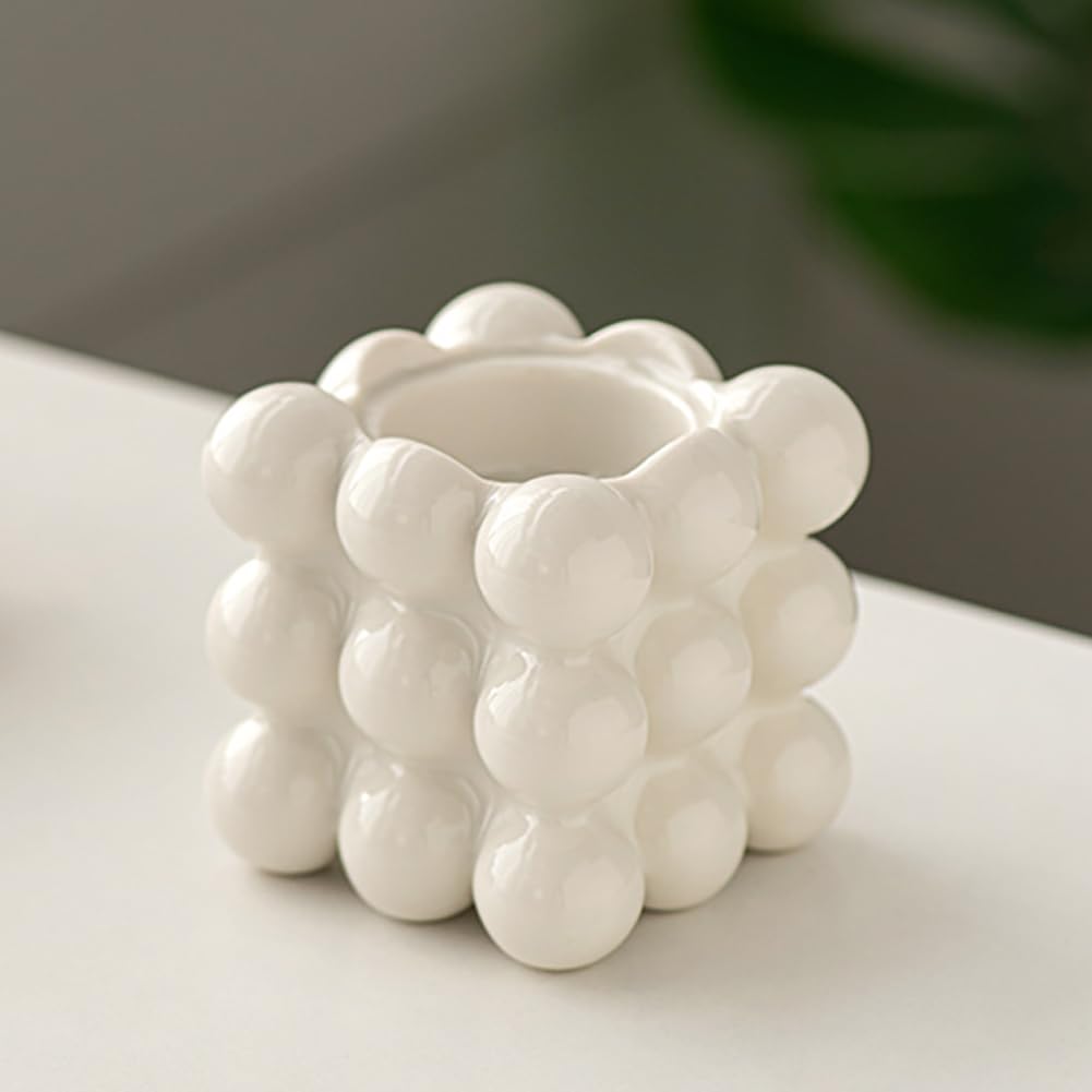 Ceramic Cube Golden Candle Holder Handheld Candlestick Holders Decorative Candle Stand Middle East Arabian Festival Candlestick Dining Table Party Home Decoration Ornament (White)