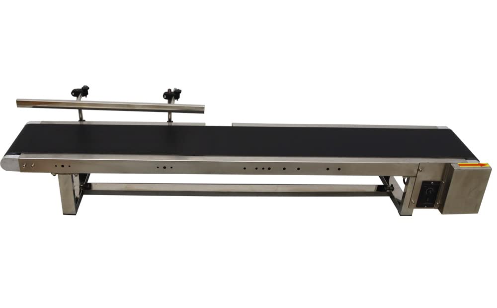 INTSUPERMAI PVC Desktop Conveyor Belt Systems Adjustable Speed PVC Belt Conveyor for Industrial Transport with Single Guardrail 59inch Length 7.8inch Width Black Belt 110V