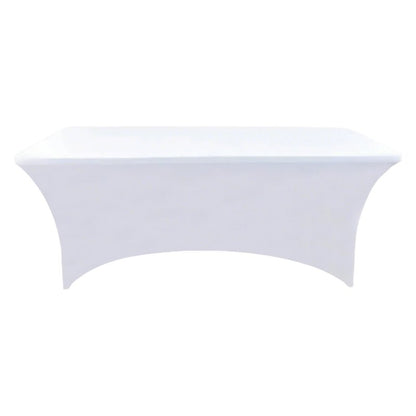 ZarzaaSik 6-Pack 8ft White Spandex Table Covers for Rectangle Folding Tables - Washable Elastic Tablecloth - Ultimate Fitted Table Protector for Birthday Parties, Trade Shows, Banquet