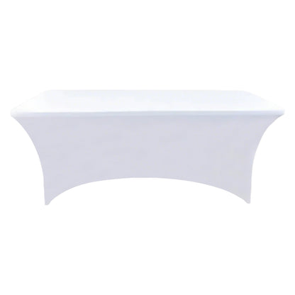 ZarzaaSik 10-Pack 6ft White Spandex Table Covers for Rectangle Standard Folding Tables - Wrinkle Resistant Stretch Tablecloths - Ultimate Fitted Table Protector for Parties, Banquet, Wedding