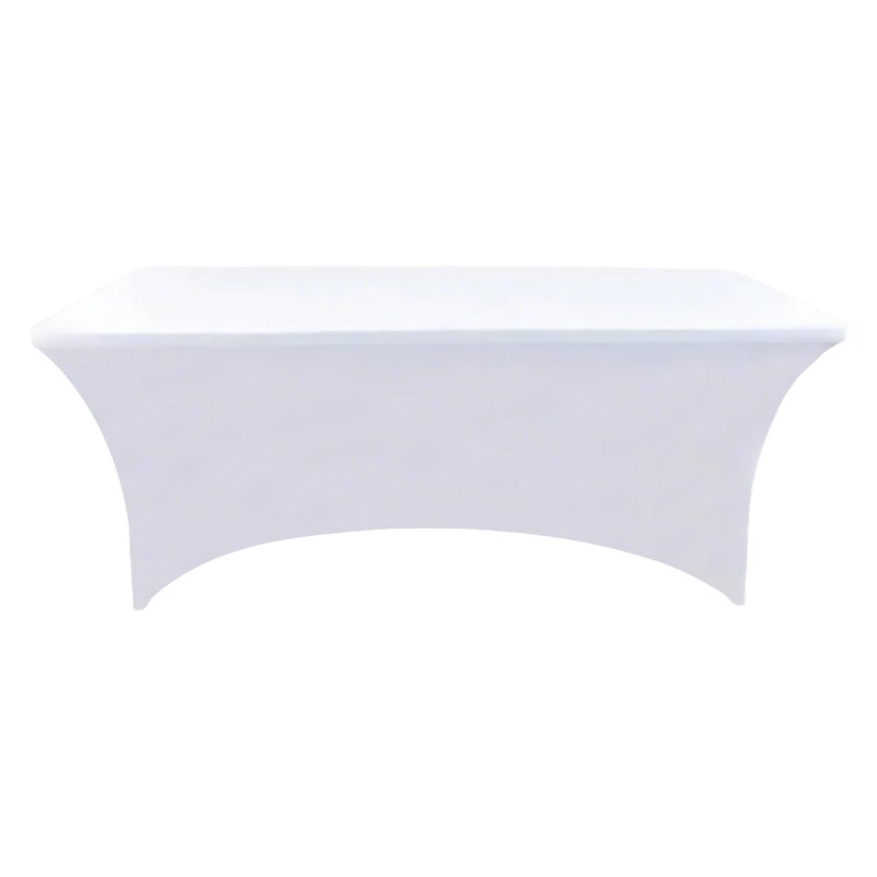 ZarzaaSik 10-Pack 8ft White Spandex Table Covers for Rectangle Folding Tables - Washable Elastic Tablecloth - Ultimate Fitted Table Protector for Parties, Trade Shows, Banquet, and Wedding