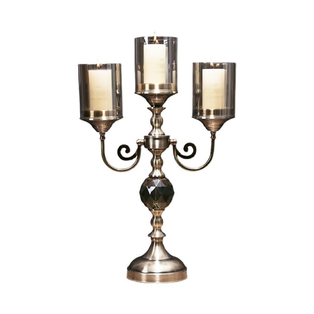 Candlestick Holders Retro Metal Glass Three-Head Candlestick Light Luxury Home Decoration Ornaments Candle Holder Candle Holders(Large)