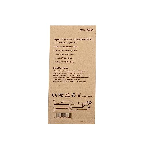 EDIAG YA-201 Obd2 Scanner, Full OBD2 Modes Check Engine Code Reader After 1996 All OBDII/EOBD/KOBD/CAN Cars, O2 Sensor EVAP Systems, Battery Test,Live Data Stream,Plug & Play