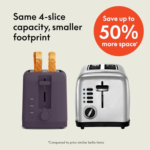 bella 2 Slice Slim Toaster, Fits-anywhere™ Kitchenware, 6 Setting Shade Control with Reheat & Cancel Buttons, Fits sourdough, 10” Long Slot, Anti Jam & Auto Shutoff, 900 Watt, Surf