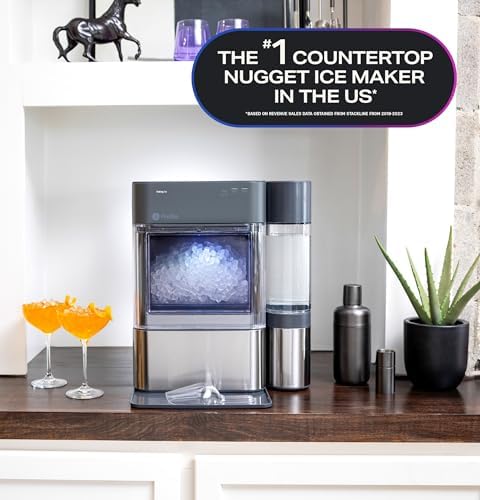 GE Profile Opal 2.0 XL with 1 Gallon Tank, Chewable Crunchable Countertop Nugget Ice Maker, Scoop included, 38 lbs in 24 hours, Pellet Ice Machine with WiFi & Smart Connected, Stainless Steel