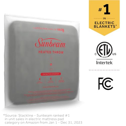 Sunbeam Electric Throw Royal Mink Sherpa Heated Blanket, 4 Heat Settings, 4-Hour Auto Shut-Off, Fast Heating, Luxurious and Ultra Comfy, Night Fog Color, 50" x 60"