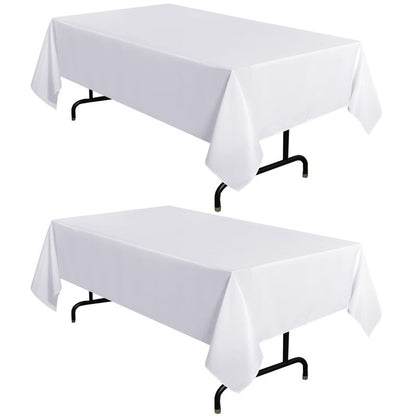 sancua 2 Pack White Tablecloth 60 x 120 Inch, Rectangle 8 Feet Table Cloth - Stain and Wrinkle Resistant Washable Polyester Table Cover for Dining Tables, Buffet Parties and Camping