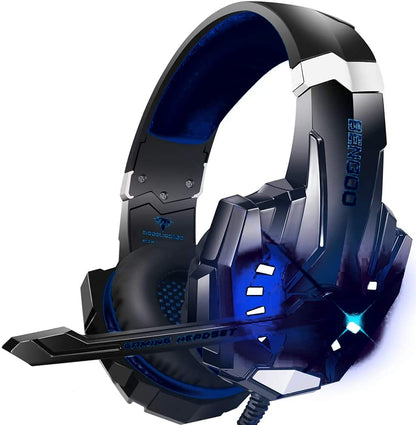 BENGOO G9000 Stereo Gaming Headset for PS4 PC Xbox One PS5 Controller, Noise Cancelling Over Ear Headphones with Mic, LED Light, Bass Surround, Soft Memory Earmuffs for Laptop Mac - Black