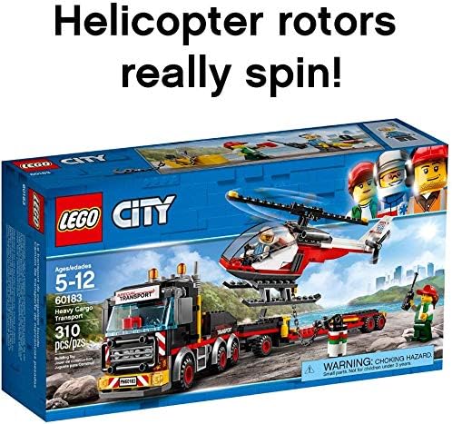 EGO City Heavy Cargo Transport 60183 Toy Truck Building Kit with Trailer Toy Helicopter and Construction Minifigures for Creative Play (310 Pieces)