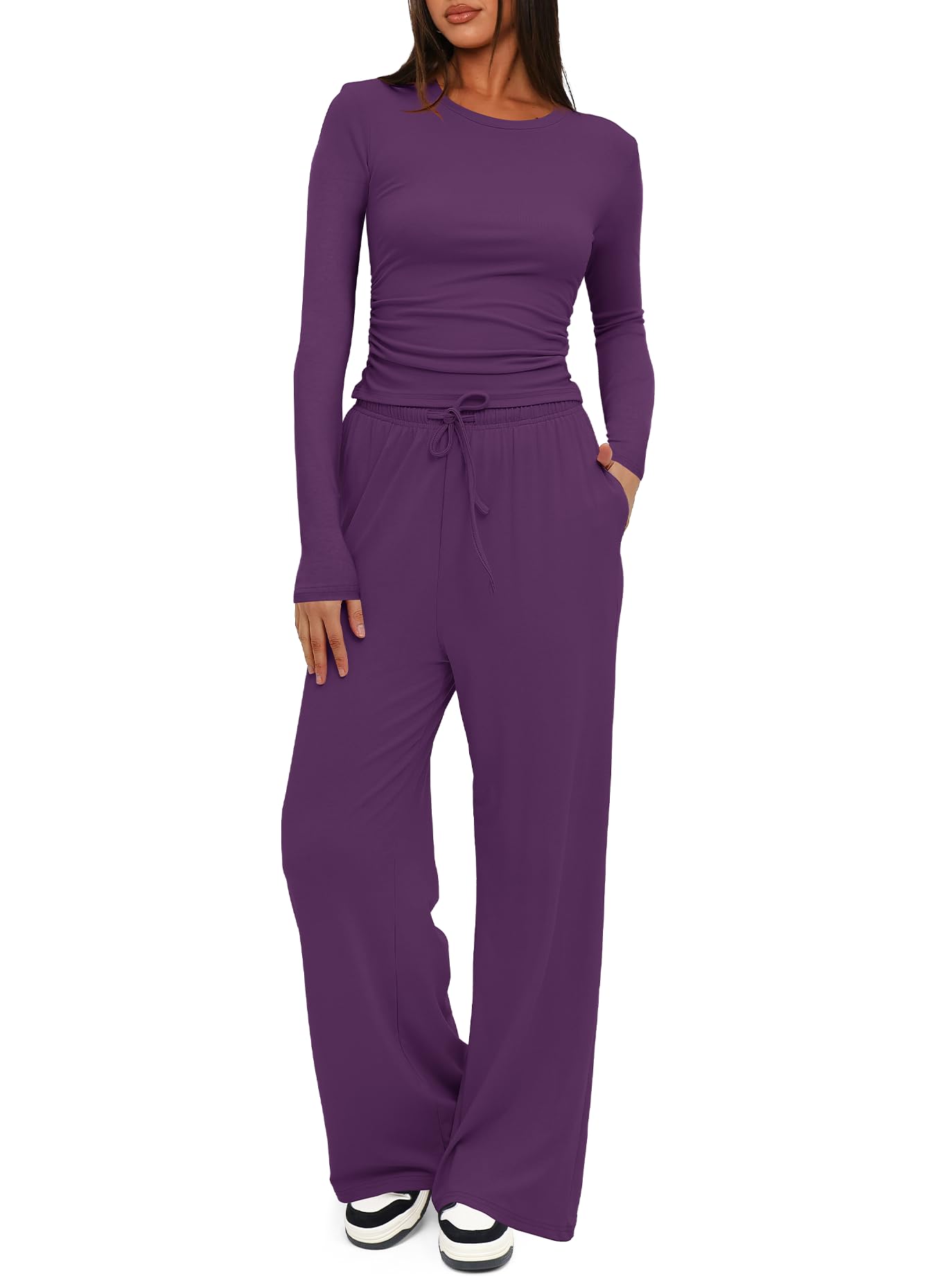 Darong Women's 2 Piece Sets 2025 Fall Outfits Long Sleeve Wide Leg Tracksuits Casual Lounge Set Matching Sets