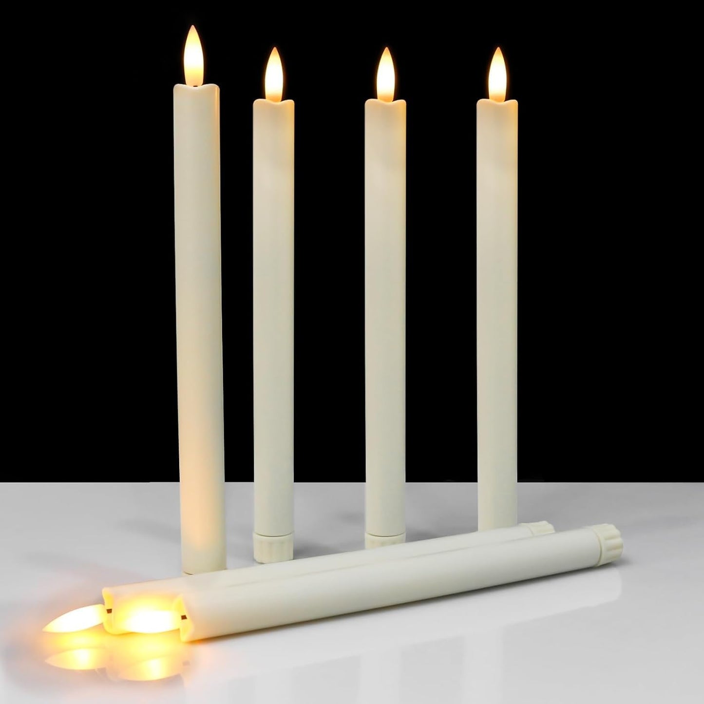 Sunjas 6PCS Flameless Taper Candles with 3D Flickering Flame Battery Operated Candles with 2 Remote with Button Cell Battery 10" Ivory LED Candlesticks Window Candle for Christmas Home Decor