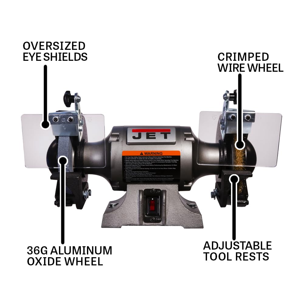 JET 6-Inch Bench Grinder w/ Wire Wheel, 3450 RPM, 115V 1Ph (JBG-6W)