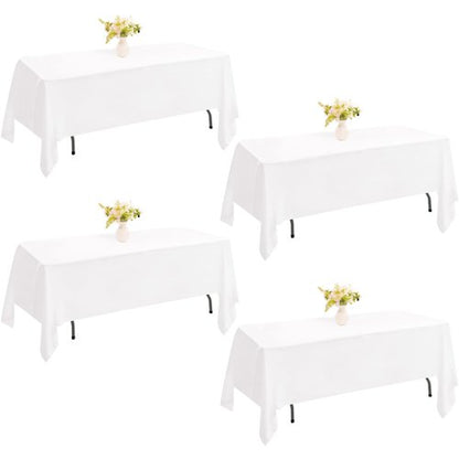 JALANCY 4 Pack Rectangle Tablecloth 60x102 Inch White Washable Polyester Table Cover for Wedding Dining Table Buffet Parties Banquet Decoration（White）