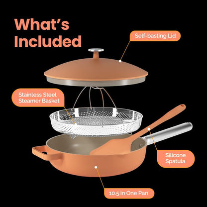 Nutricook 10.5” Ceramic Nonstick Pan with Lid, Steamer & Spatula | Oven Safe, Induction Compatible | 10-in-1 Multi-Function Cookware for Saute, Frying, Searing, Steaming & Baking, Canyon Sunset