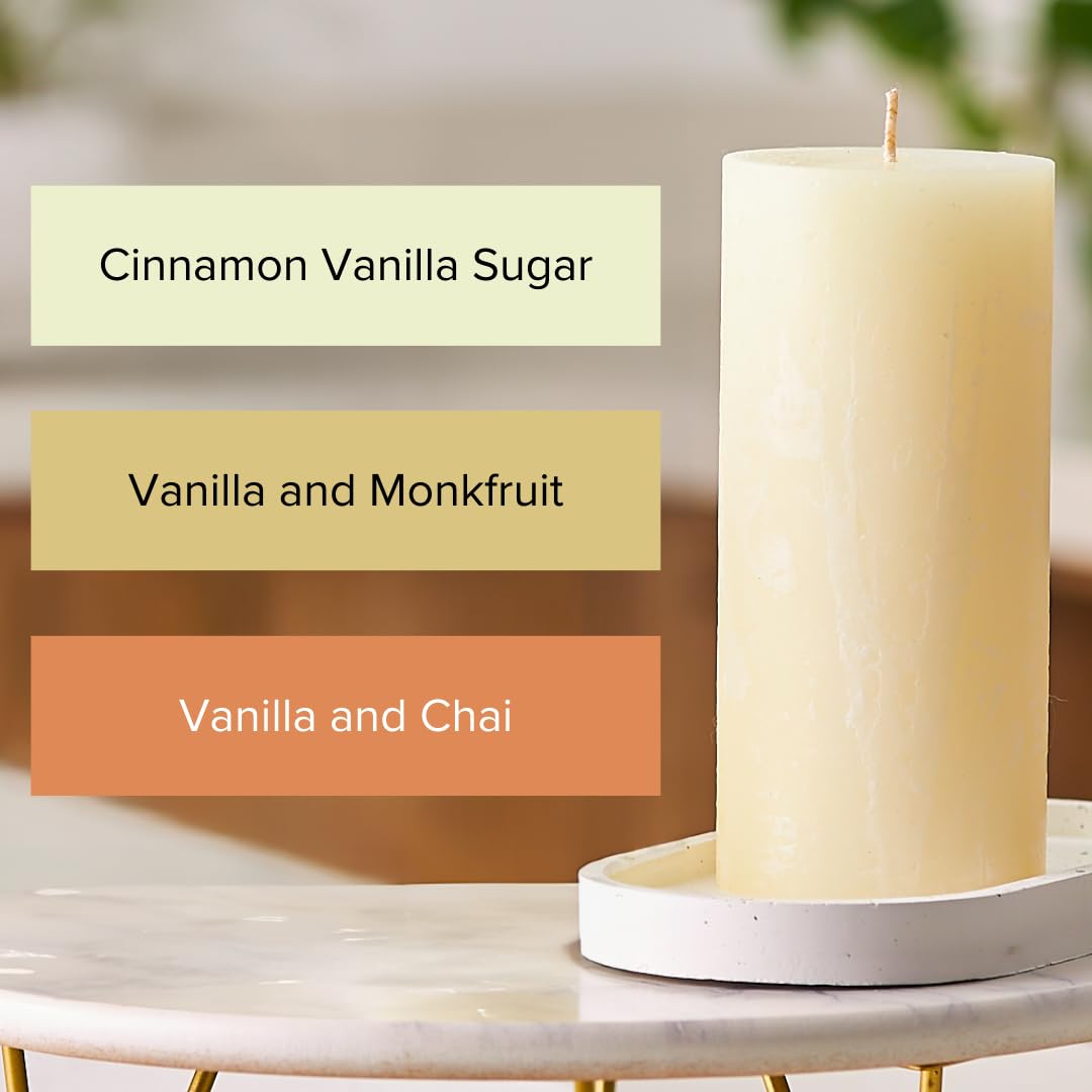 Simply Soson Cinnamon Vanilla Sugar Scented Candle Set - 3x6 Ivory Pillar Candles for Home, Aromatherapy, Women, Fall