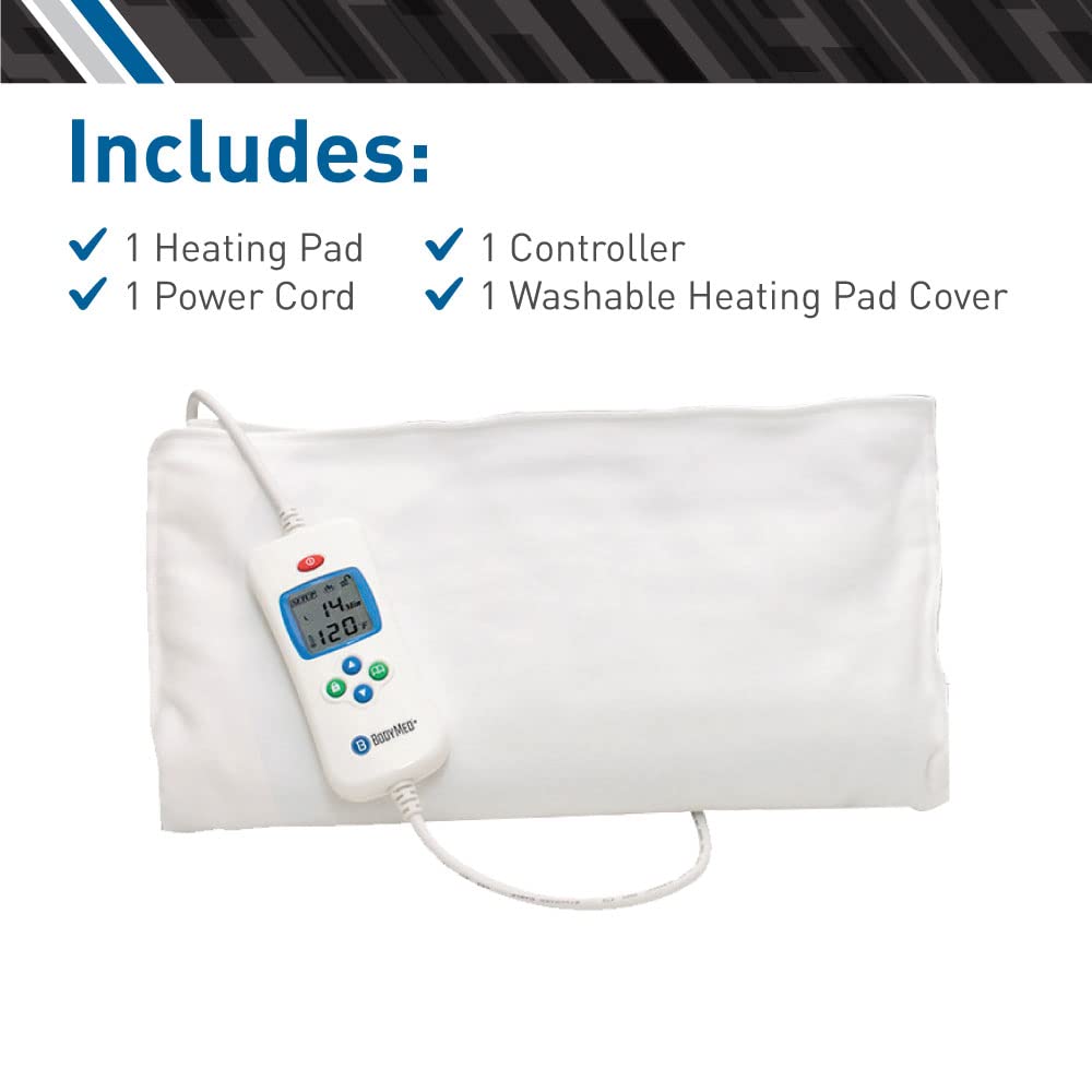 BodyMed Digital Moist Heating Pad with Auto Shut Off Heating Pad for Neck and Shoulders, Back Pain and Muscle Discomfort Relief - 14 x 27 Inch, White