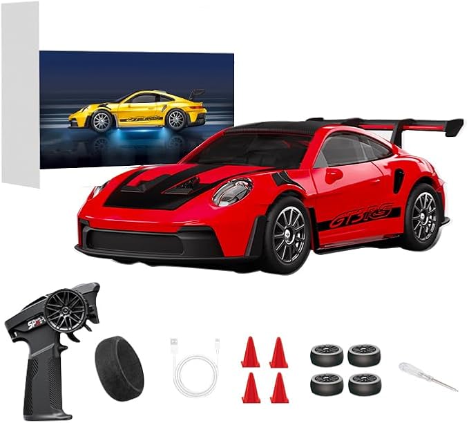 D43-01 1:43 Scale 2.4G Full Proportional 4WD Alloy RC Drift Car with Gyro System Silent Bearings Adjustable Speed &amp LED Lights for Adults High Speed Remote Control Racing Car