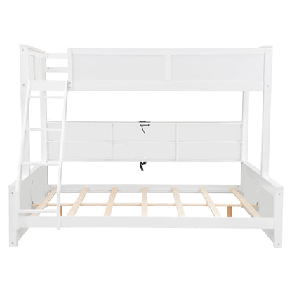 DNYN Twin XL Over Queen Bunk Bed with Storage for Kids/Adults,Solid Wood Bedframe w/Cabinets & USB Ports Design,Perfect for Bedroom, Guest Room, White