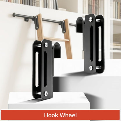 104RDHOUSE 16FT Sliding Library Ladder Hardware Kit,Black Telescopic Top Hook,Bottom Wheel with Brake,MAX Load 300lbs,No Ladder