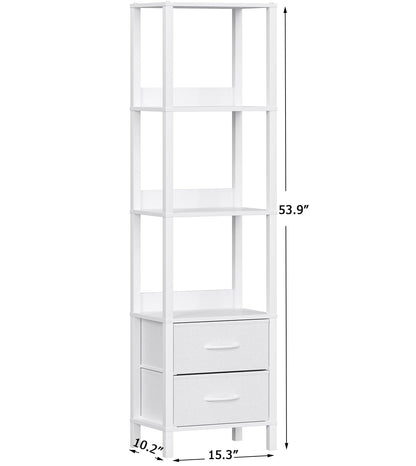 VIMBER Tall Bookshelf with Drawers, 6-Tier Bookcase for Books, Garage Kit, CDs, Movies, Modern Standing Bookshelves Storage Organizer for Bedroom Office Living Room White USSJ002W
