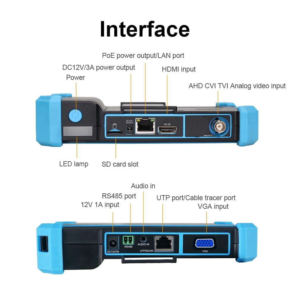 EVERSECU CCTV IP Camera Tester Monitor with Cable Tracer, 8MP AHD CVI TVI CVBS IP Camera Test 4K HD Display Video Monitor 5inch IPS Touch Screen IPC Tester with POE PTZ WiFi RS485 HDMI & VGA Input