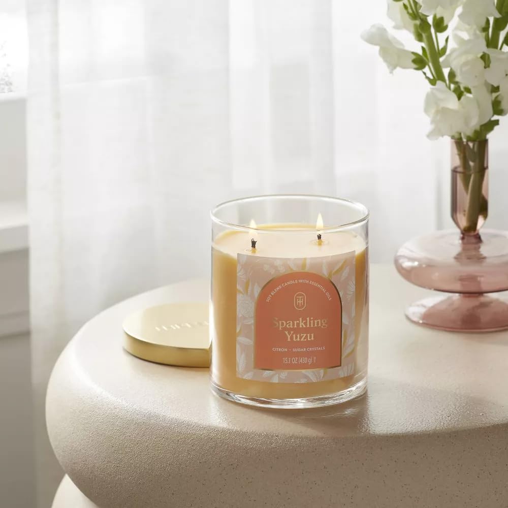 Threshold 2-Wick Lidded Glass Jar Candle (15.1oz, Sparkling Yuzu)