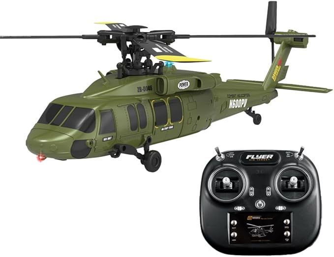 Hanll Black Hawk K200 6CH Simulation RC Helicopter with Brushless Motor Optical Flow &amp Altitude Hold One-Key Inverted Flight 2.4G Remote Control High Simulation Aerobatic Model (Green/3 Batter