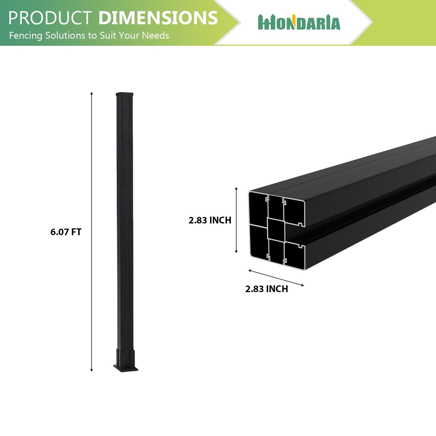 Mondaria 6.1 Feet Metal Above-Ground Posts for Wood-Plastic Composite Fence Installation,with Meat Base, Top and Button Covers, Screws(Set of 1)