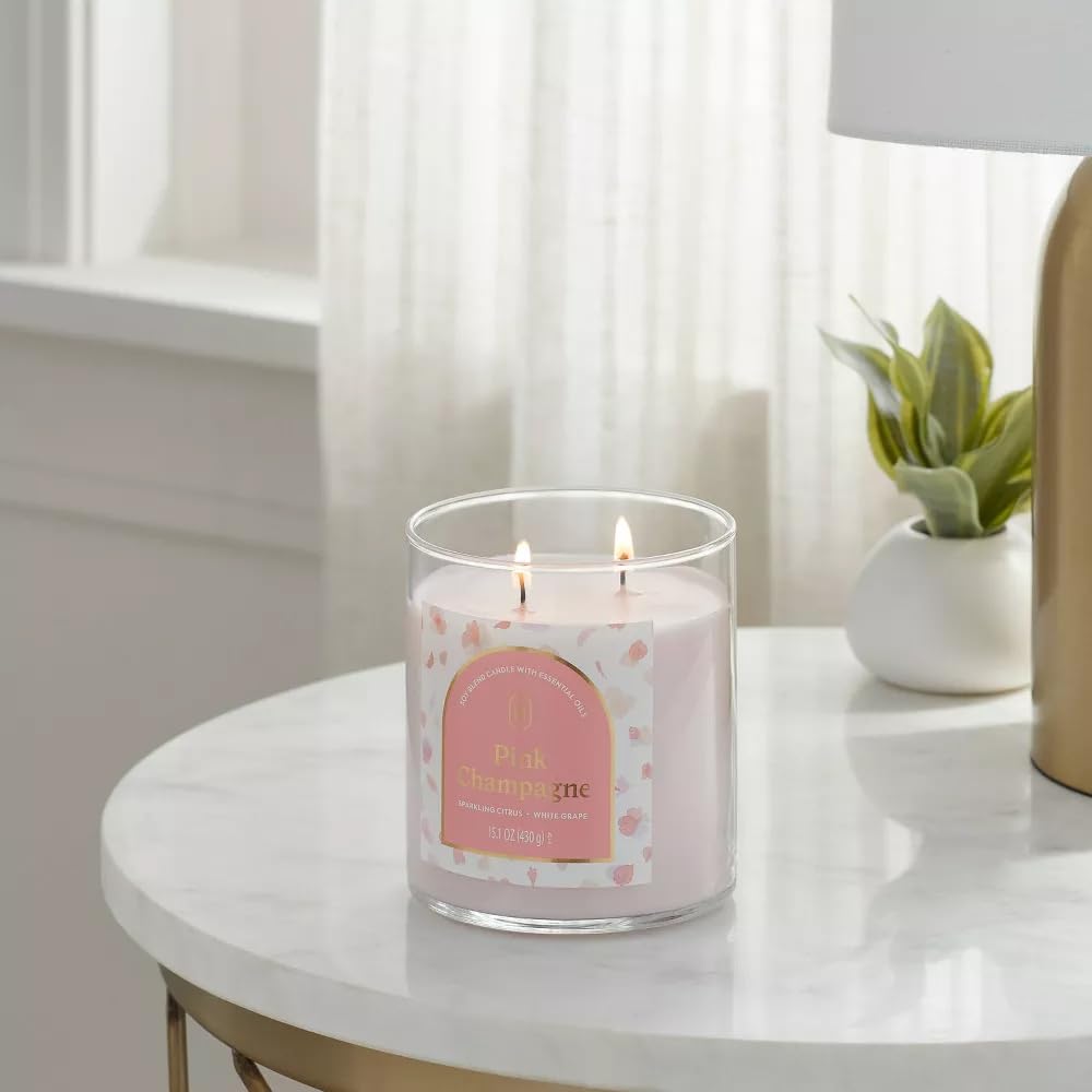 Threshold 2-Wick Lidded Glass Jar Candle (15.1oz, Pink Champagne)