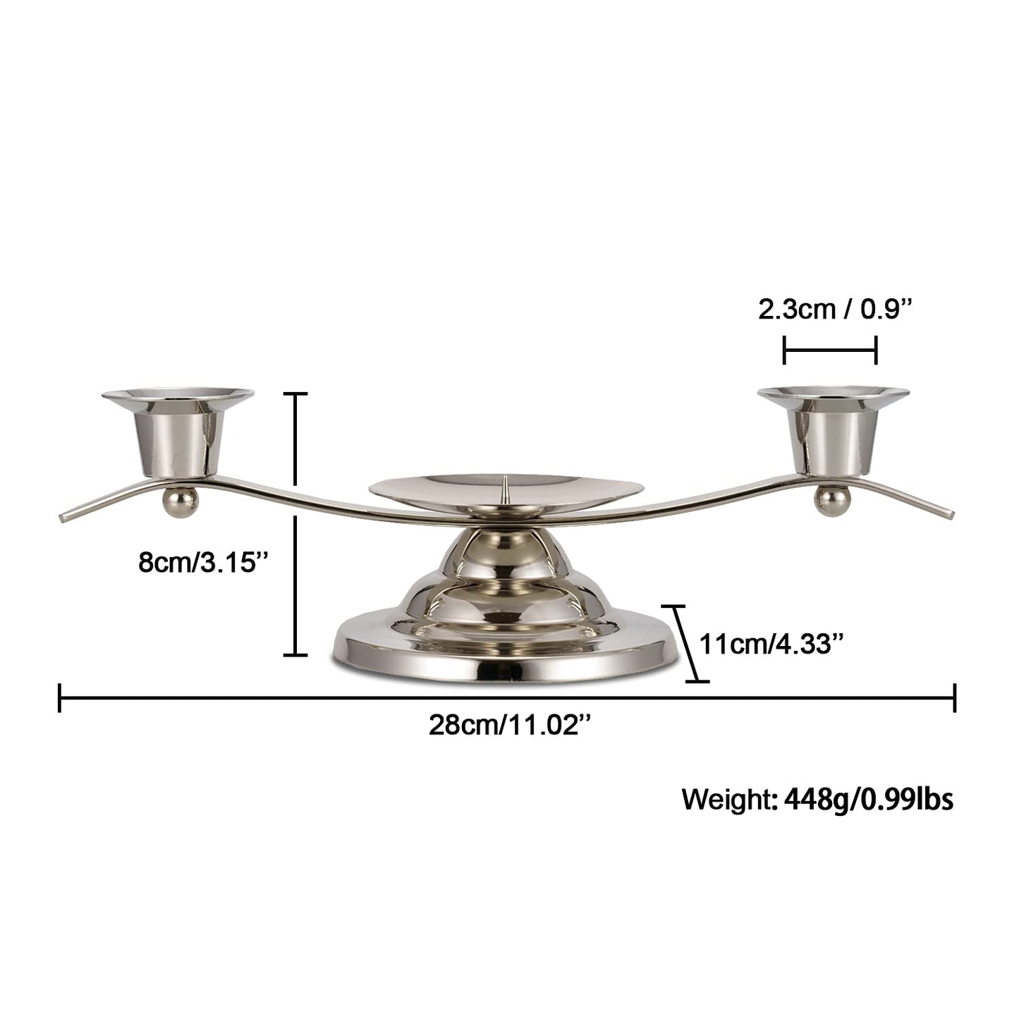 ACHIBANG Metal Unity Candle Holders, 3 Arm Iron Scroll Candlestick Holders for Weddings, Shiny Silver, 11'' x 4.3'' x 3.1''