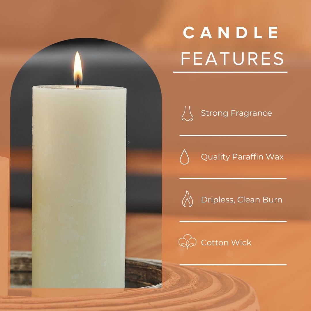 Simply Soson Cinnamon Vanilla Sugar Scented Candle Set - 3x6 Ivory Pillar Candles for Home, Aromatherapy, Women, Fall