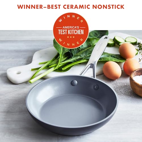 GreenPan Valencia Pro Hard Anodized Healthy Ceramic Nonstick 8" Frying Pan Skillet, PFAS-Free Cookware, Stainless Steel Handle, Induction Suitable, Dishwasher Safe, Oven Safe, Gray