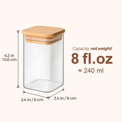 ComSaf 16Pcs Glass Spice Jars with Bamboo Lid, 4oz Airtight Square Spice Containers with 275 Black Lables, Empty Seasoning Jars for Spice Salt Sugar