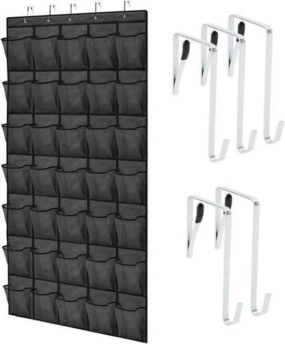 GORILLA GRIP Over The Door Shoe Organizer - 35 Large Breathable Mesh Pockets | Space-Saving Storage, 68.5H x 24.5W, Black
