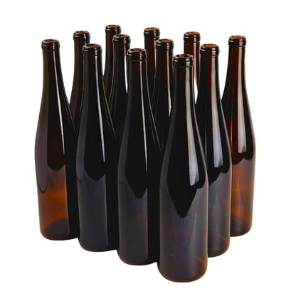 FastRack 750ml Amber Glass Wine Bottles (Pack of 12) | W13 Stretch Hock Empty Bottles for Homemade Wine, Kombucha & Beer – Amber Liquor Bottles for Wine Making & Storage – No Corks Included