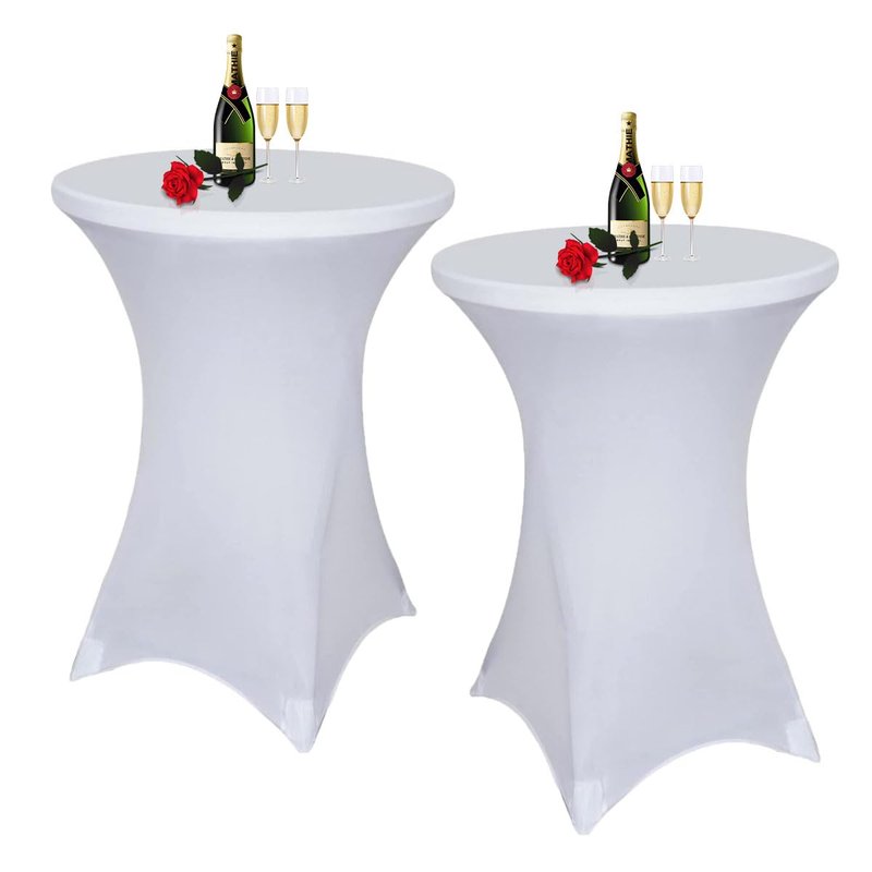 Albassa 2 Pack Cocktail Table Covers 32"x43" Spandex Stretch Highboy Top Tablecloth Fitted Round Table Cloths for Bar Wedding Cocktail Party Banquet Tables (2, White, 32"x 43")