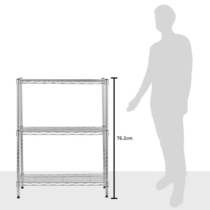 Amazon Basics 3-Shelf Adjustable Heavy Duty Steel Wire Rack Storage Shelving Organizer for Kitchen, Garage, 23.2" L x 13.4" W x 30" H, Black